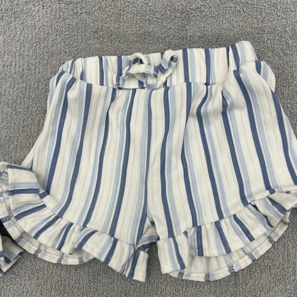 Little Lass Baby Girls Blue White Striped Ribbed Ruffle Short Set 12M RN167639 - Picture 4 of 8